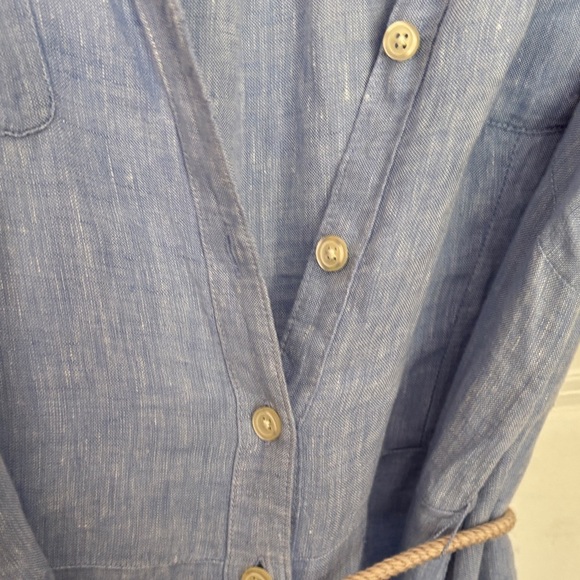 Talbots Blue chambray is Button-Front Dress with Belt - Picture 2 of 4